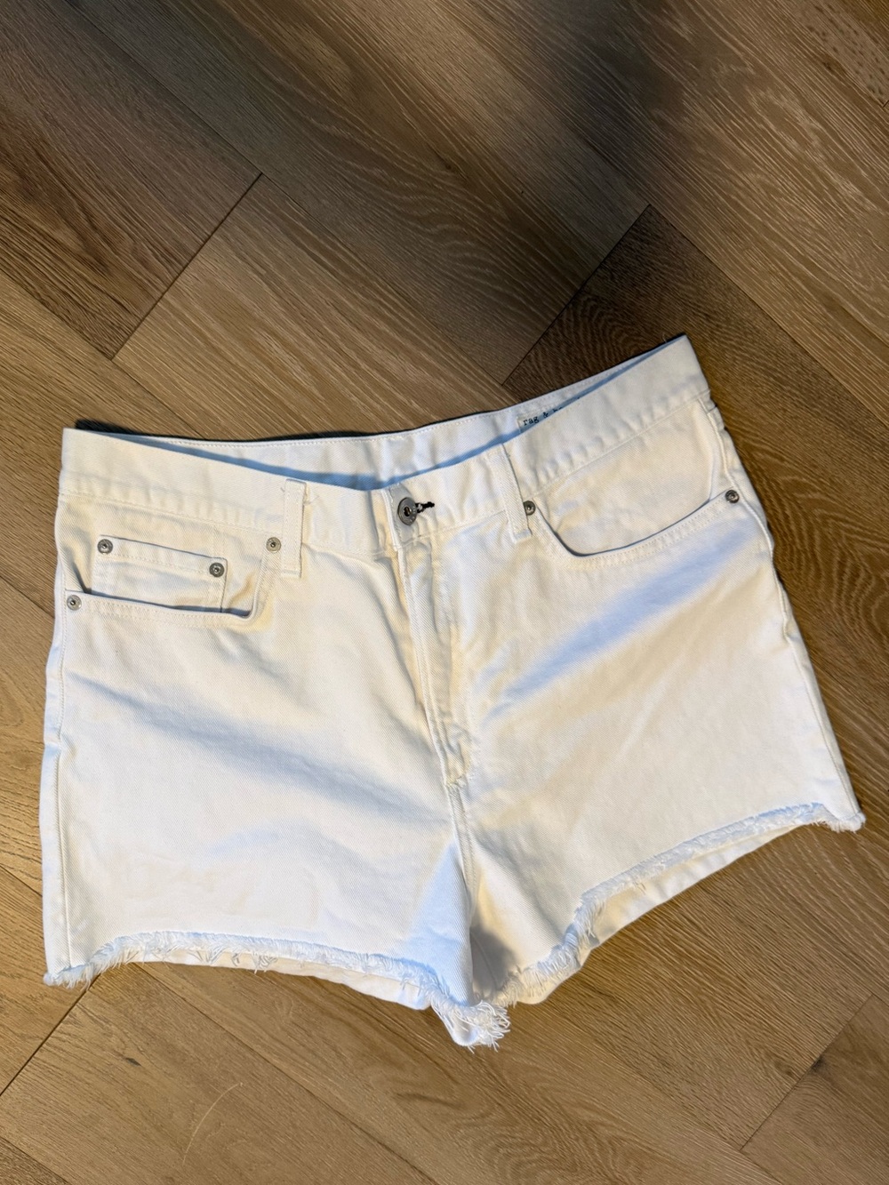 rag & bone White Denim Frayed-Hem Shorts